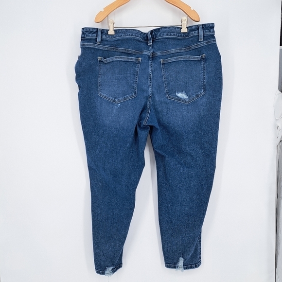 Lane Bryant Dark Wash Distressed Flex Magic Waistband Mid Rise Boyfriend Jeans - Picture 4 of 10